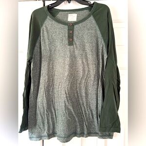 Alpha Beta Men’s Long Sleeve Henley Color Block Heather Shirt Large Green